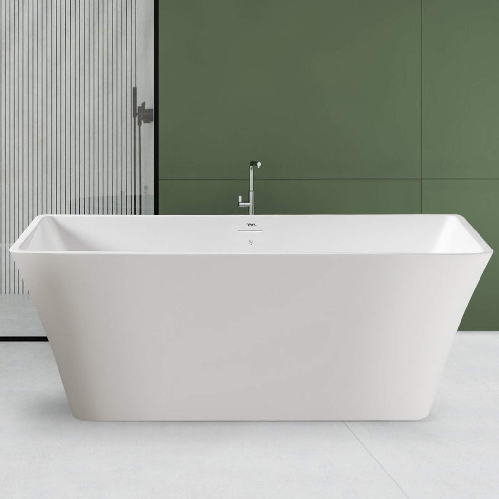 FerdY Sentosa 59' Acrylic Freestanding Bathtub, Contemporary Design Soaking Tub with Brushed Nickel Drain & Back Scrubber for Shower,Long Handled Loofah on a Stick, Soft PE Mesh Back Sponge