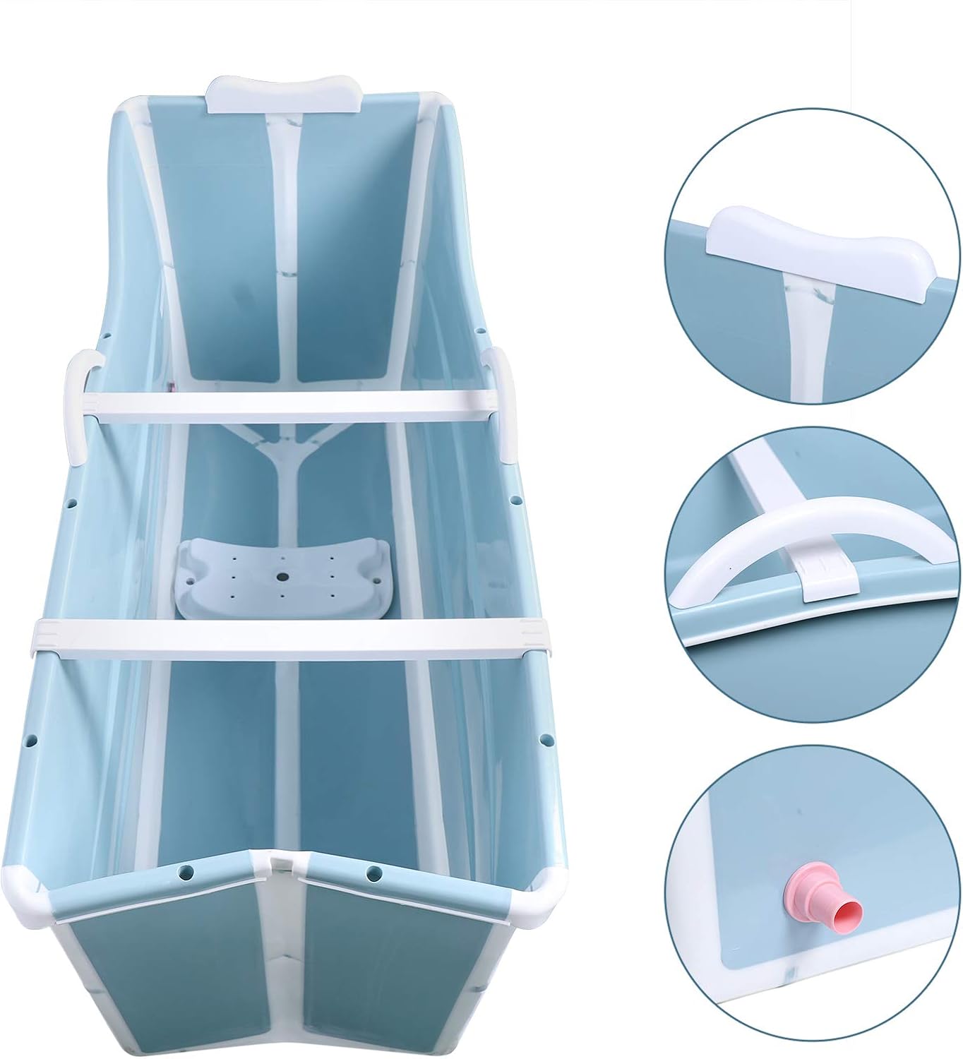 Portable Bathtub 53In Collapsible Soaking Bath Tub Blue Thickened Plastic Folding Bathtub Freestanding Bathtub for Adults, Bearing Capacity 92.48lbs (without Lid)