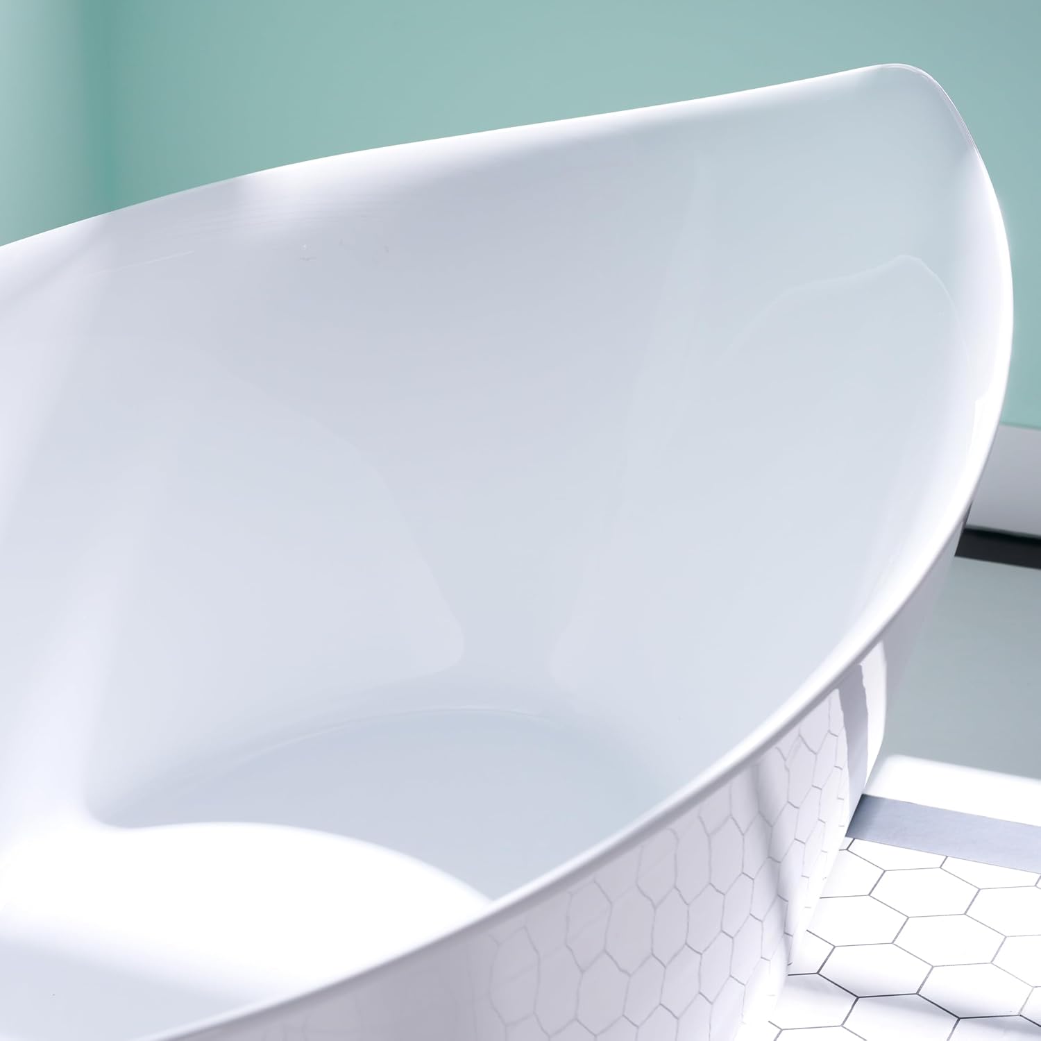 WELLFOR 70'Freestanding Acrylic Bathtub with Drain and Integrated Slotted Overflow, 65 Gallons Capacity, Soaking Bath Tub Oval Shape, Glossy White Soaking Bath Tub with Predrilled Overflow Holes