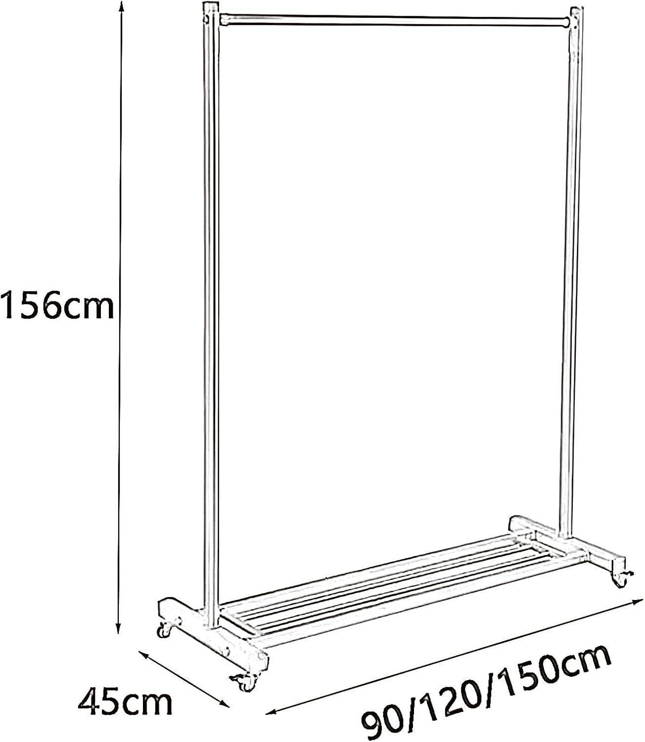 Heavy duty Garment rack Rolling Clothing Rack For Hanging Clothes, Space-Saving Clothes Rail On Wheels, Freestanding Clothes Organizer With Shelves, Aluminum Alloy Coat Rack (Black 120X45X156CM)