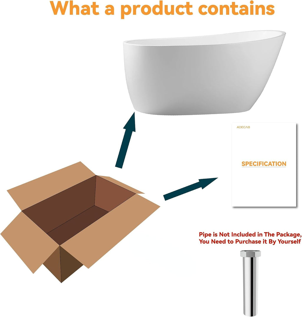 67' High-back Acrylic Tub, Freestanding Bathtubs, Soaking Tubs with Integrated Overflow and Drain, cUPC Certified