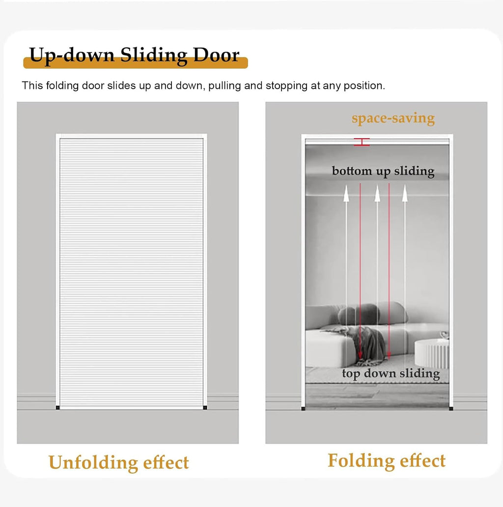 Accordion Door No Drill Telescopic Sliding Door for Doorway, Top Down Bottom Up Non-Woven Foldable Screen Door Kit, Internal/Exterior Telescopic Folding Doors(46x71in(117x180cm))