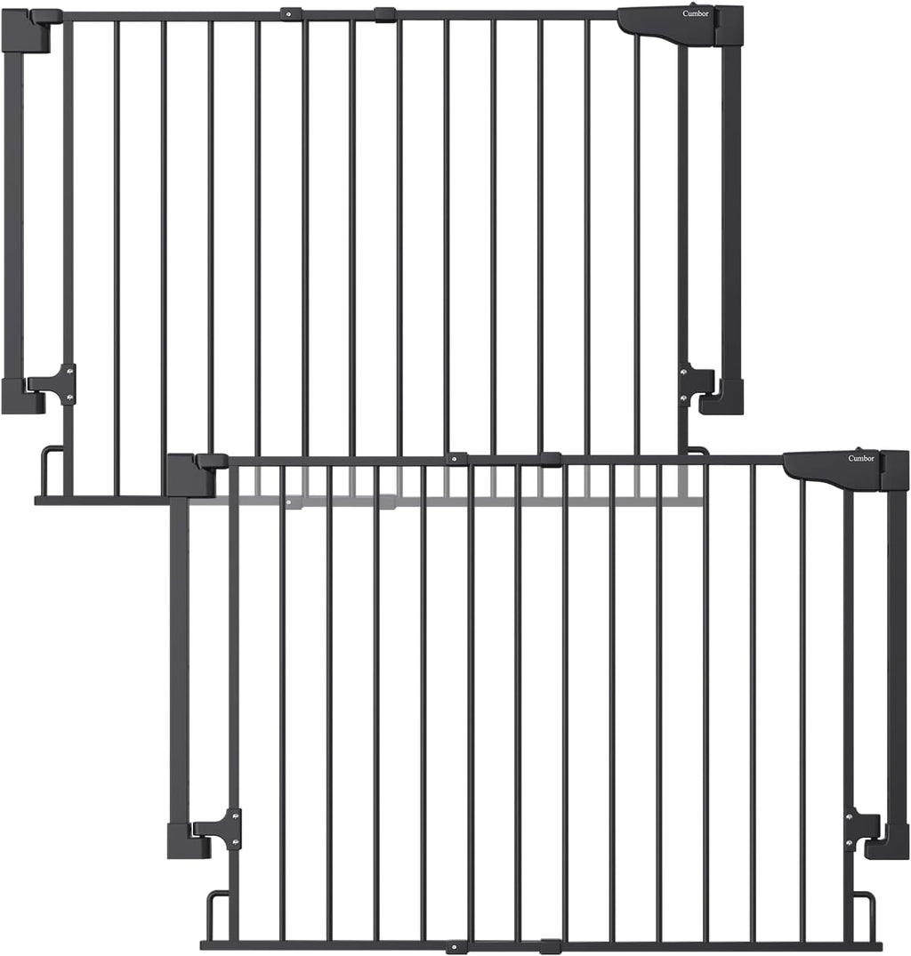 Cumbor 2 Pack 29.2-43' No Bottom Bar Baby Gate for Stairs, 2-in-1 Auto Close Dog Gate Indoor, Hardware Mounted Pet Gate for Doorways with Large Walk Thru Door, Child-Proof Safety Gate for Kids (Black)