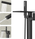 Freestanding Bathtub Faucet with Handheld Sprayer, Matte Black Floor Mount Tub Filler, High Flow Waterfall Brass Bath Shower Faucet for Modern Bathroom