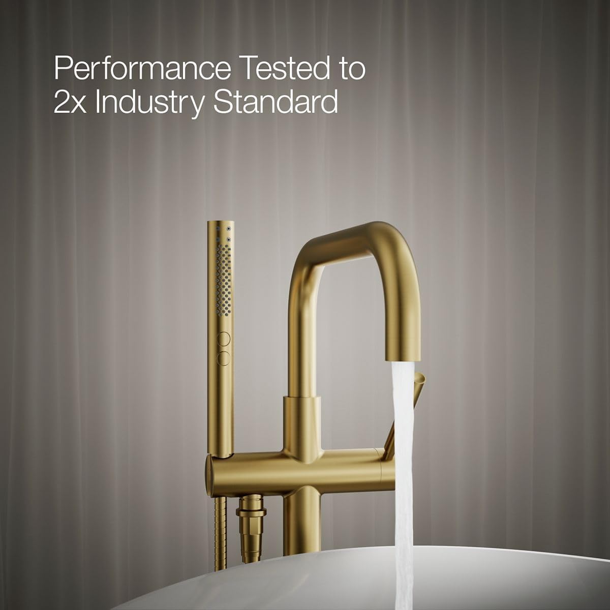 KOHLER T97328-4-2MB Purist Floor-Mount Bath Filler Trim with Handshower, Single Lever Handle Bathtub Faucet, 1.75 GPM Handshower, Vibrant Brushed Moderne Brass