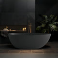 Freestanding Bathtub - Oval Solid Surface Bathtub, Ergonomic Soaker Tub, Modern Extra Deep Stand Alone Tub, with Drain, Suitable for Apartments, Villas, Hotels (Black, 60')