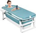 51 Inch Foldable Bathtub for Adults, Large Portable Tub for Shower, Effortless Collapsible Bathtub Adult for Spacious Bathrooms & Outdoor Use, Ideal for Ice Baths & Hot Baths (Blue-Green, 51 Inch)