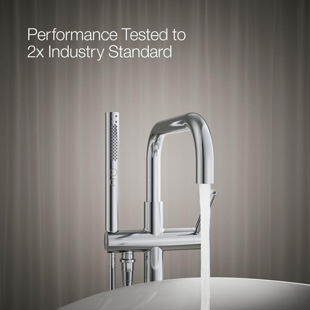 KOHLER Purist® floor-mount bath filler with included handshower, polished chrome, tub filler, bath filler, multifunction handshower, K-T97328-4-CP