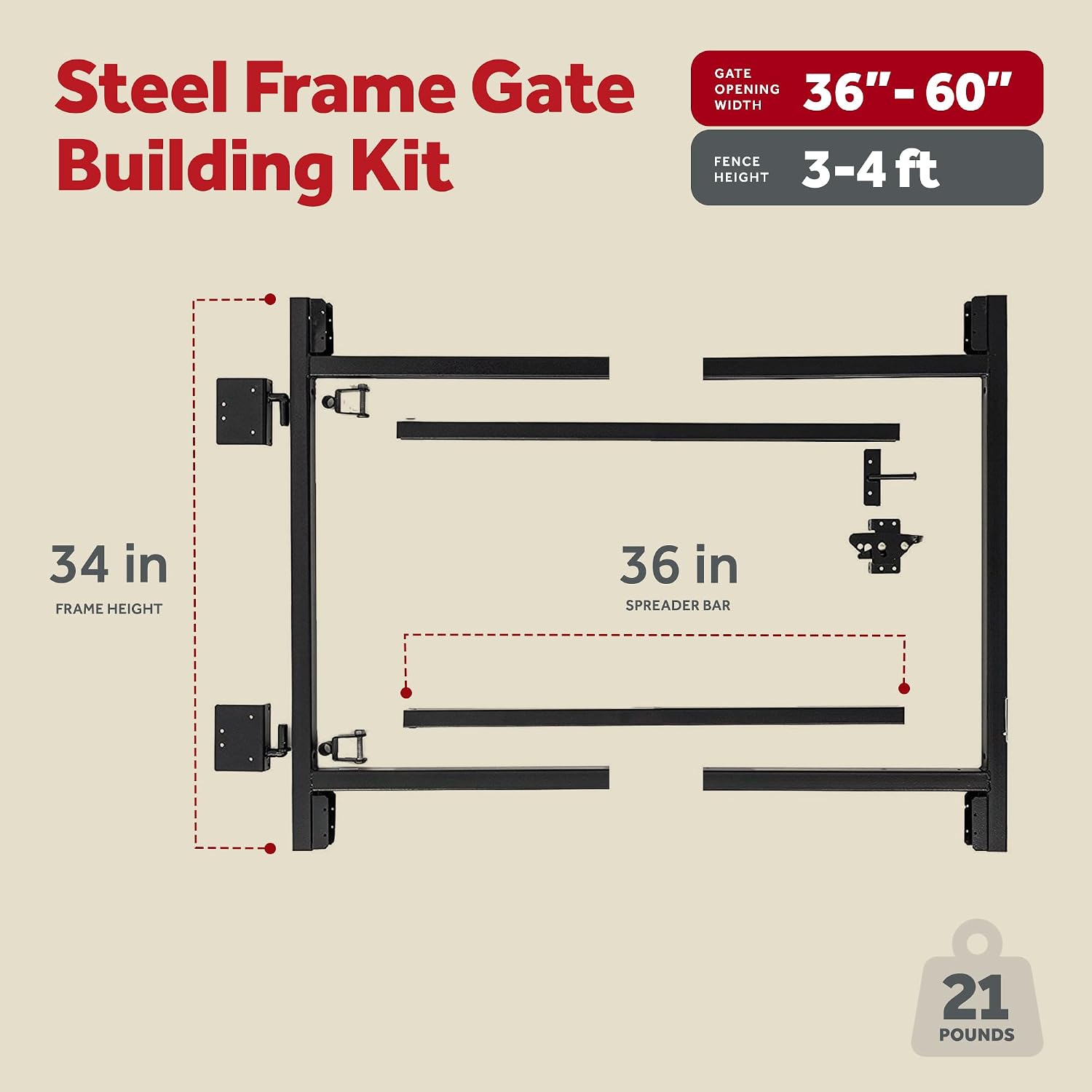 Adjust A Gate Steel Frame Gate Adjustable Building Kit for Doorway and Driveway, 36 to 60 Inches Wide and 4 Inches High, 2 Pack
