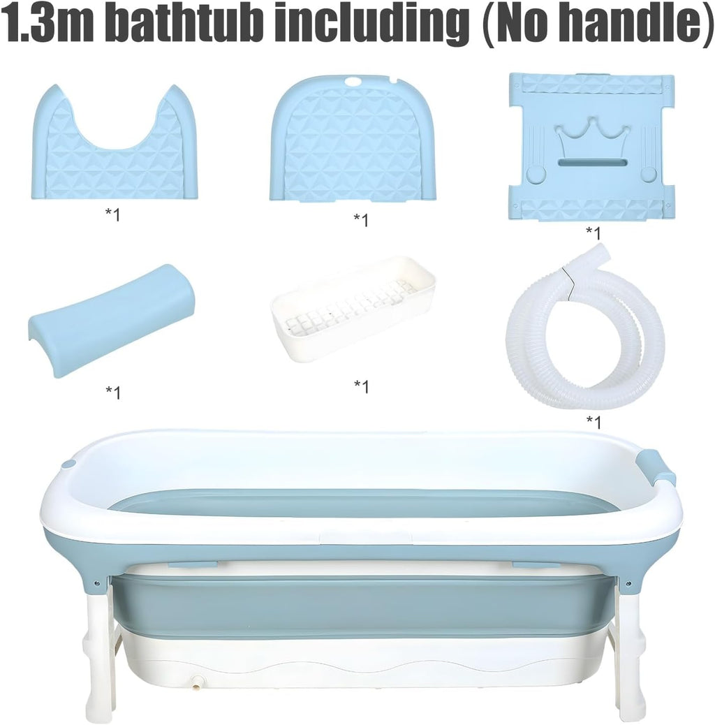 Portable Bathtub, 58/56/50/46 Inch Collapsible Bathtub, Freestanding Foldable Bath Tub for Adults, Folding Tub for Shower, Hot Bath, Ice Bath Blue-B-130cm