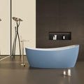 60' Edeyeu Oval Freestanding Bathtub - Extra Deep Acrylic Soaking Tub, Free Standing Bathtub Solid Surface, Modern Soaker Tub for Bathroom Spa, with Drain Blue