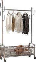 Clothing Racks for Hanging Clothes, Standing Coat Rack with Wheels Shelves, Heavy Duty Metal Rolling Garment Rack, for Bedroom Laundry Living Room, Easy to Assemble