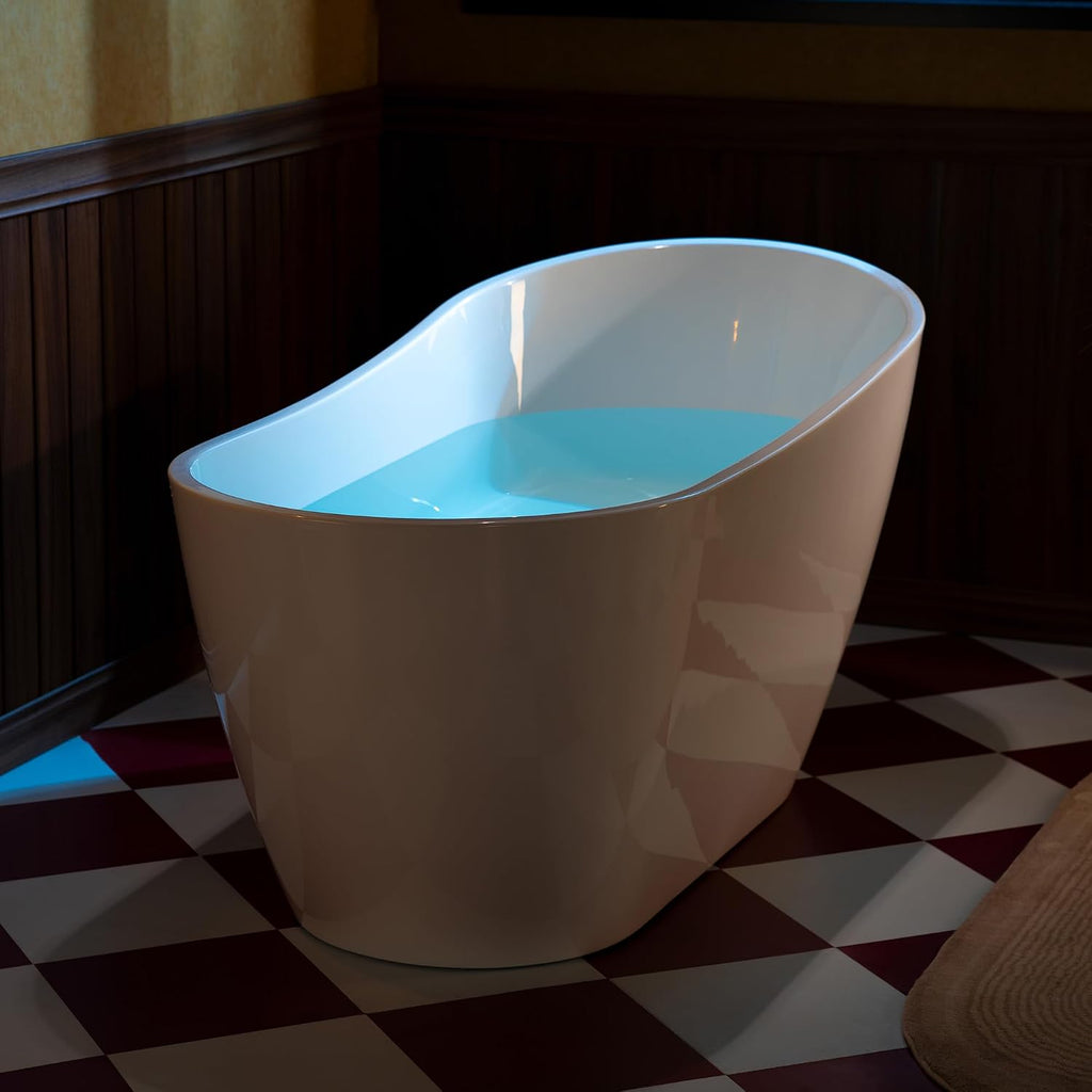 WOODBRIDGE 59' Acrylic Freestanding Bathtub Contemporary Soaking White Tub with Chrome Overflow and Drain,White