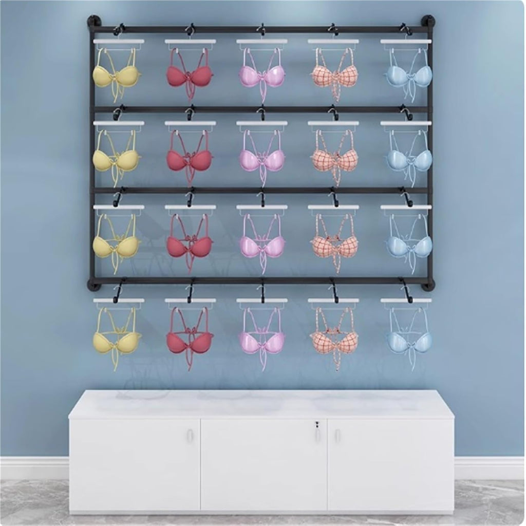 Wall-Mounted Underwear Display Stand, Clothing Store Boutiques Retail Lingerie Garment Rack, Metals, Commercial Shelves Clothes Rod, for Lingerie Socks Bra Panties(Black,90 * 120cm)