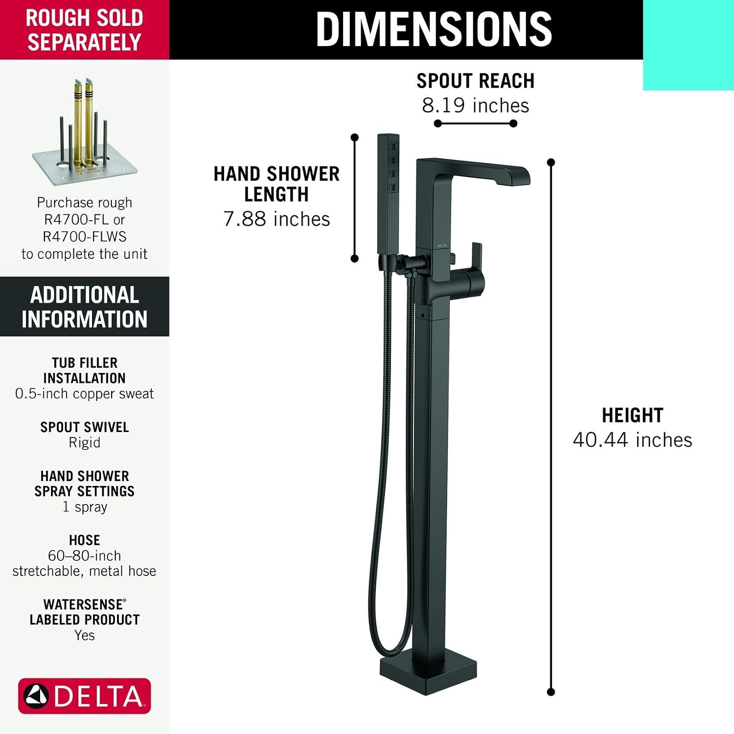 Delta Ara Freestanding Tub Faucet with Hand Held Shower, Chrome Floor Mount Tub Filler, Chrome T4767-FL (Valve Not Included)