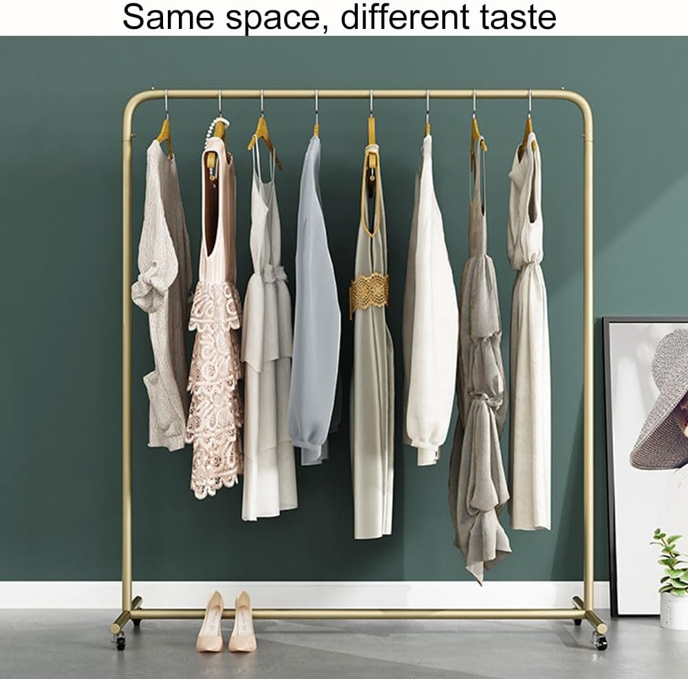 Metal Garment Rack with Wheels, Heavy Duty Clothing Rack for Bedroom and Boutique, Modern Commercial Clothes Rack Rail for Freestanding Single(100cm/39.4in)
