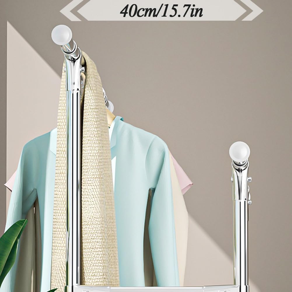 Double Rod Extendable Clothes Garment Rack with Wheels, Rolling Clothes Organizer with Storage Shelf, Clothes Rail with 4 Wheels, Space Saving, Load 100kg