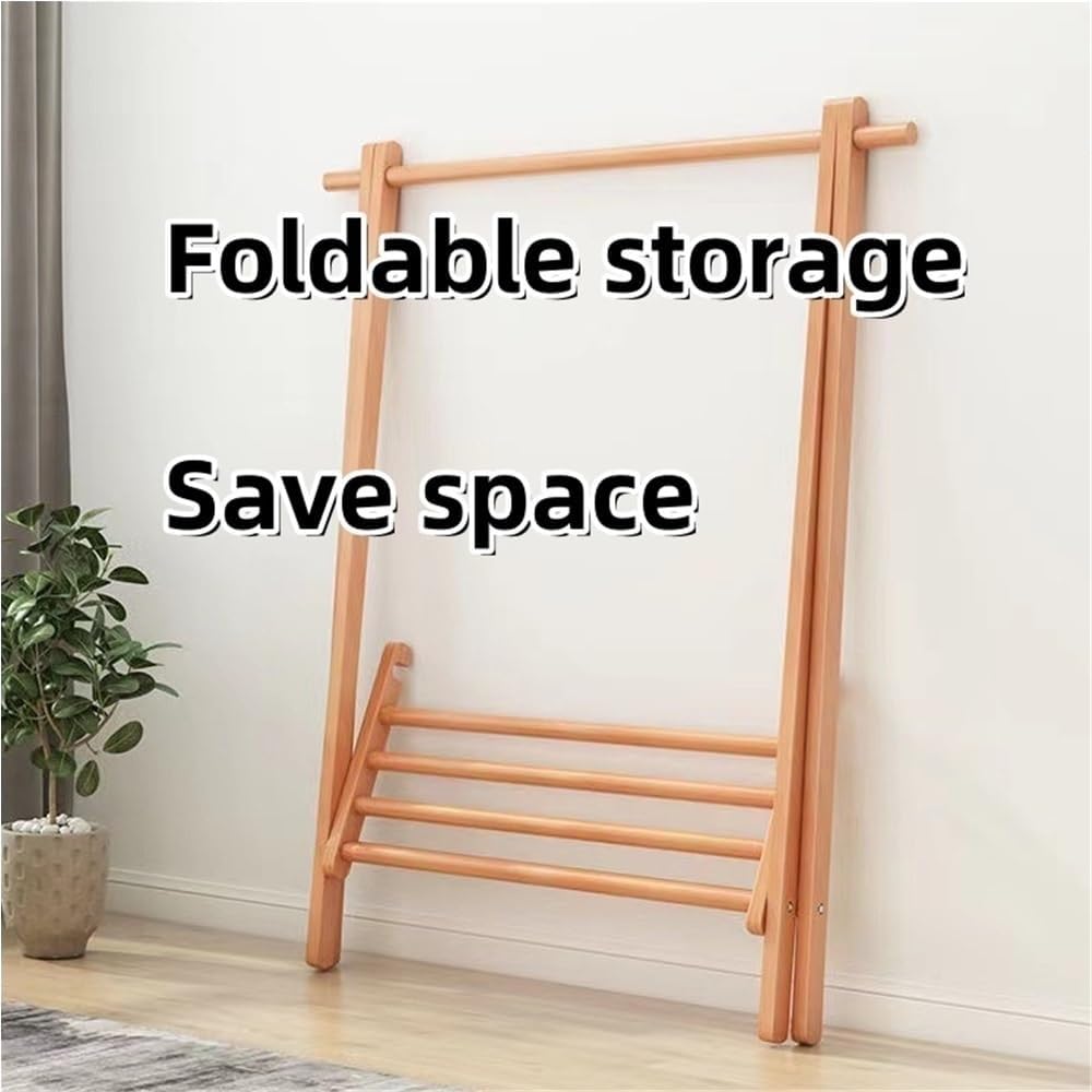 Coat Rack, Wooden Clothing Rack, Foldable Clothes Rack, Garment Rack with Storage, Freestanding Clothes Hanger for Living Room, Bedroom, Entrance(29.5x19.3x59in)