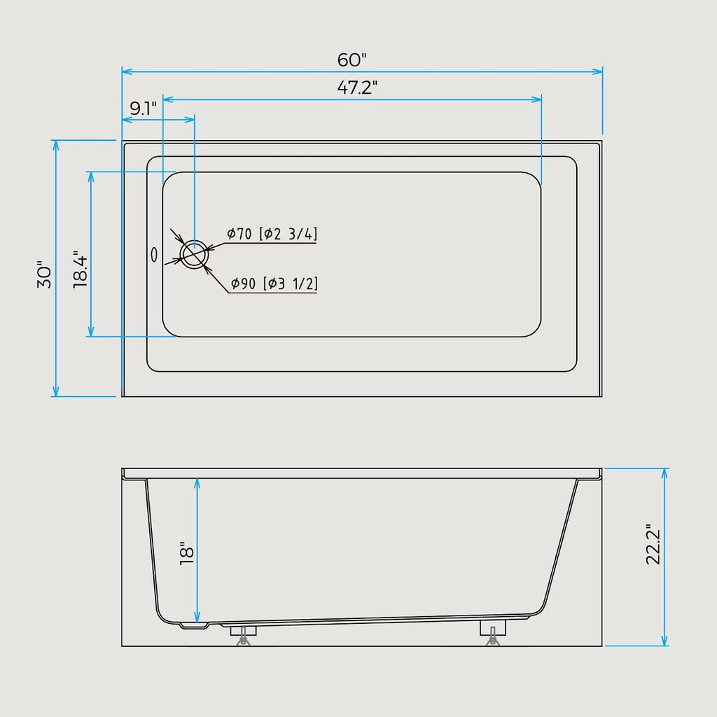 60x30 in Acrylic Drop-in Bathtub, Rectangular Soaking Tub with Integral Apron,Built-in Bathtub, Matte Drain and Overflow, Ergonomic Design, Easy Installation for Bathroom, Left Overflow and Drain