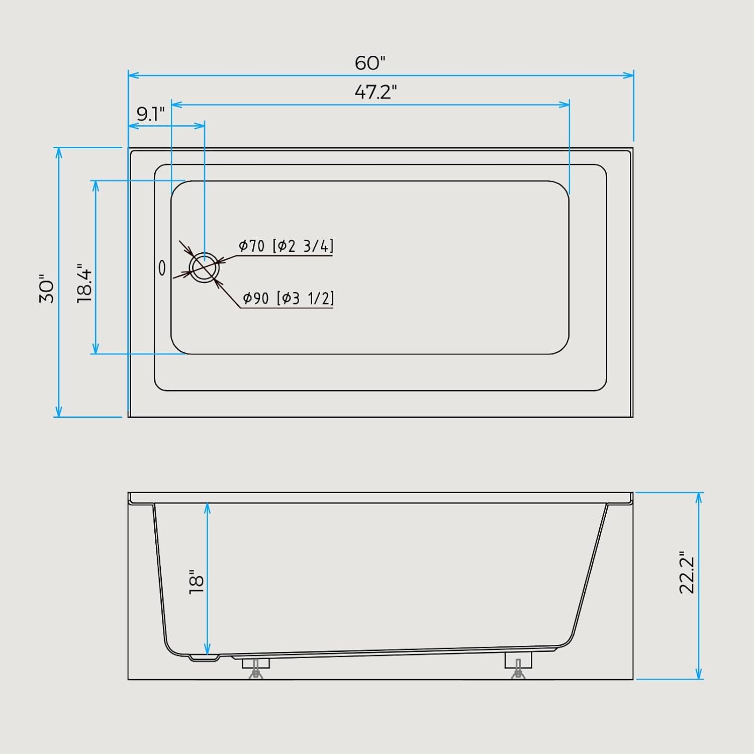 60x30 in Acrylic Drop-in Bathtub, Rectangular Soaking Tub with Integral Apron,Built-in Bathtub, Matte Drain and Overflow, Ergonomic Design, Easy Installation for Bathroom, Left Overflow and Drain