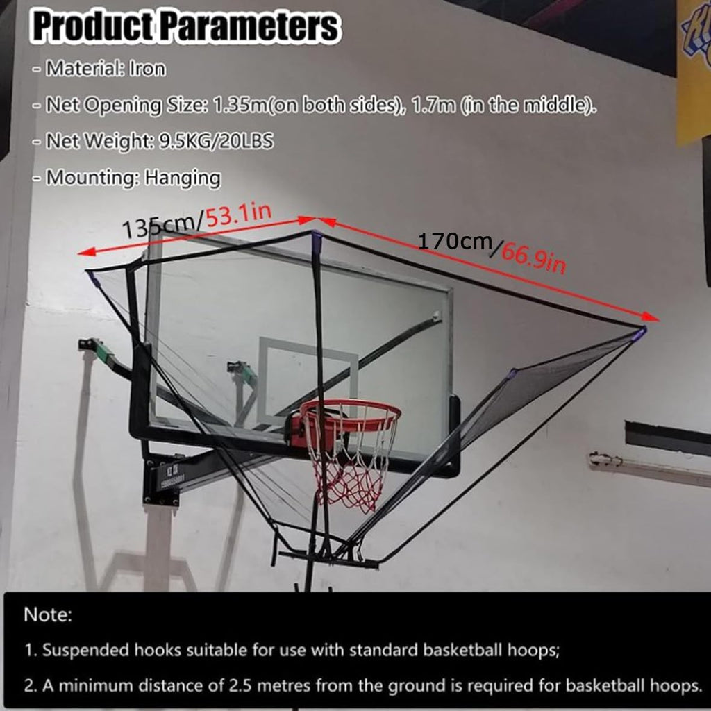 Basketball Shot Returner Hanging Basketball Return Attachment for Hoop, Metal Basketball Shot Returner Net Systems, Basketball Rebounder Attachment