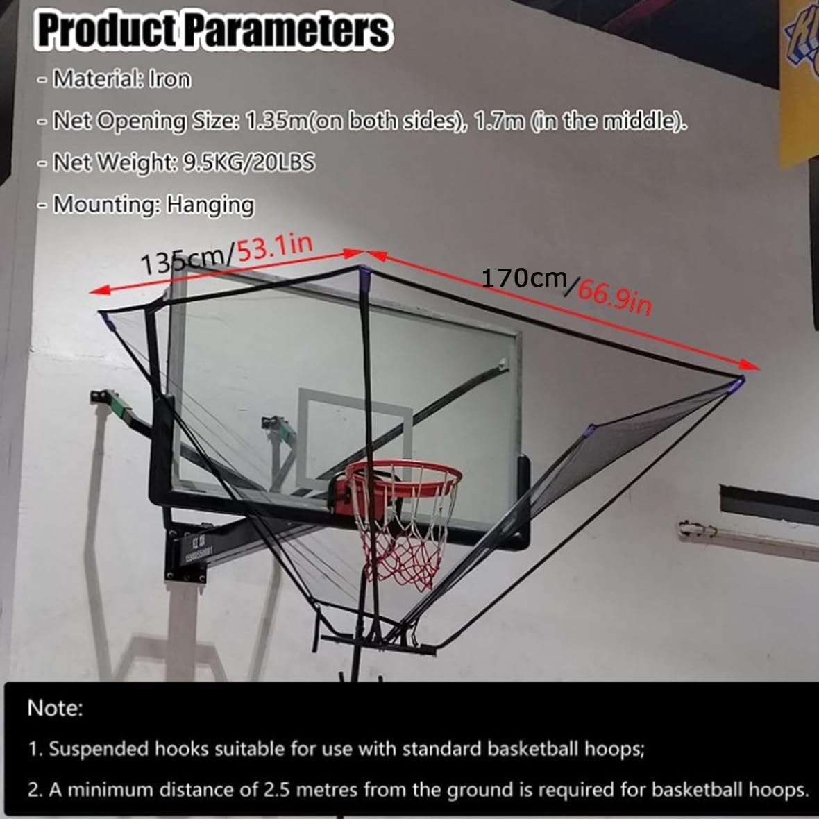 Basketball Shot Returner Hanging Basketball Return Attachment for Hoop, Metal Basketball Shot Returner Net Systems, Basketball Rebounder Attachment
