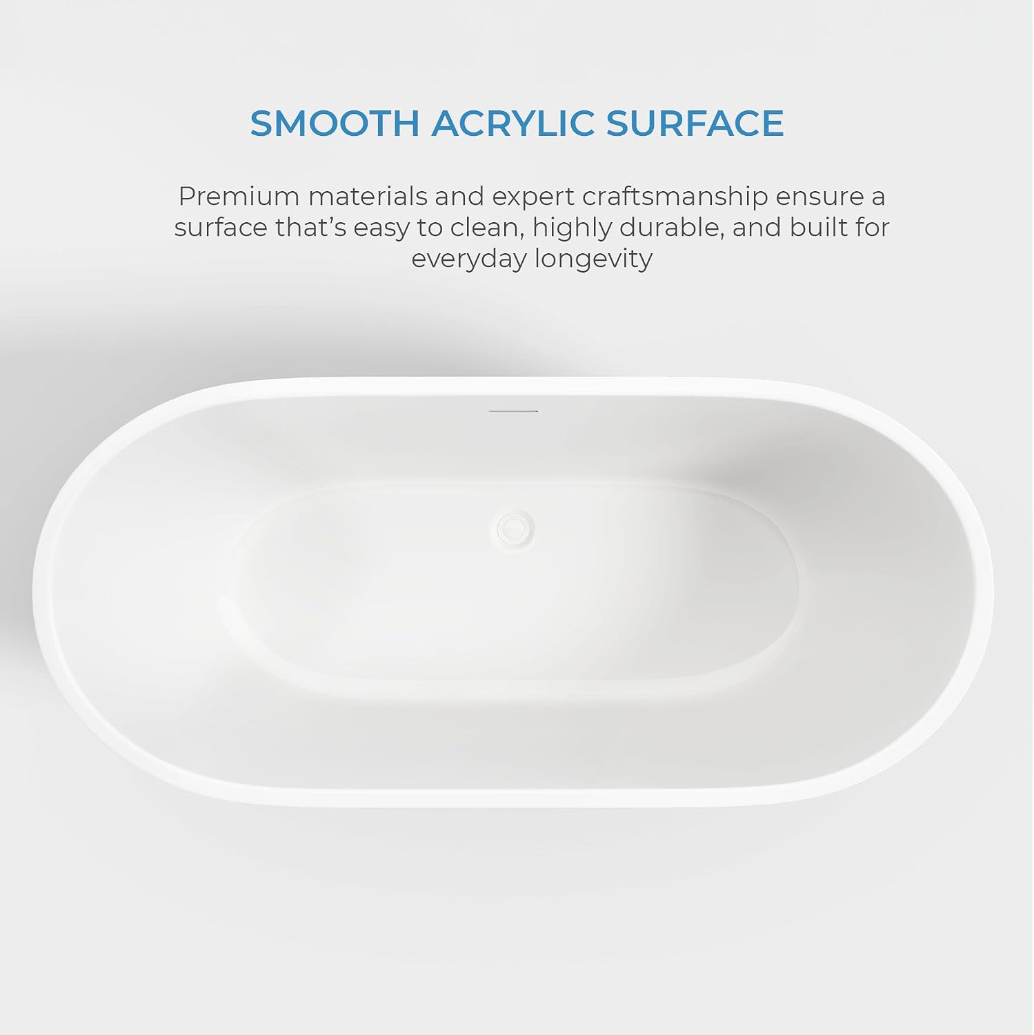 OVE Decors Ayago 66 in. Solid Surface Freestanding White Acrylic Soaking Bathtub, with Overflow and Satin Nickel Pop-up Drain