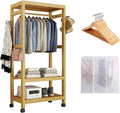 Floor-Standing Solid Wood Rotating Coat Rack，80cm Rolling Wooden Clothes Rack with Shelves & Cover - Portable Garment Organizer, Adjustable Height, Stylish Storage Solution for Home, Bedroom