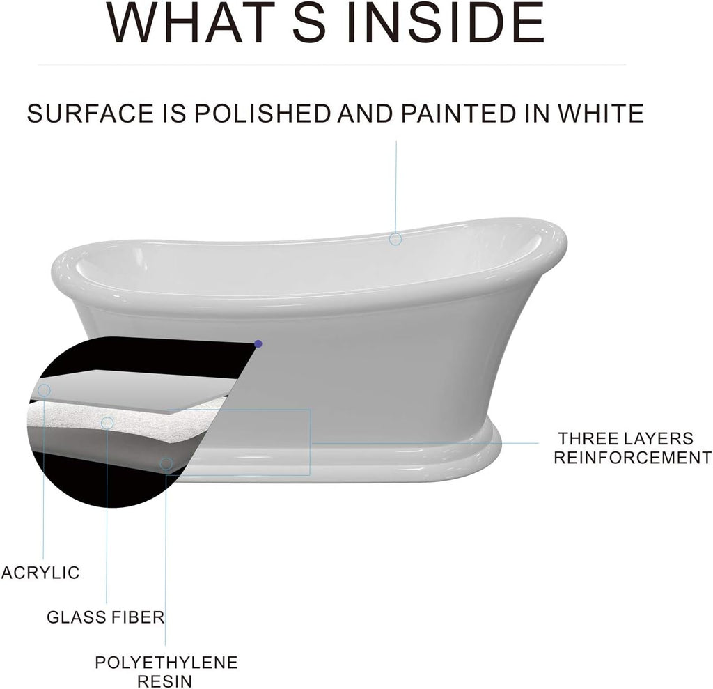 HEATGENE 67' Acrylic Freestanding Bathtub Contemporary Soaking Tub Easy to Install UPC Certified Drain & Overflow Assembly Included