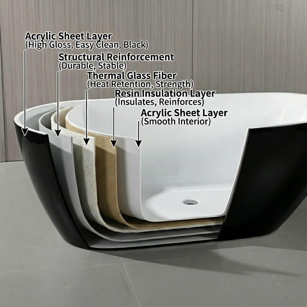GarveeTech 59 Inch Freestanding Bathtub, Acrylic Deep Soaking Tub, Non-Slip Acrylic Tub with Chrome Overflow and Drain, cUPC Certified, Ergonomic Modern Bath for Bathrooms, Easy-Install