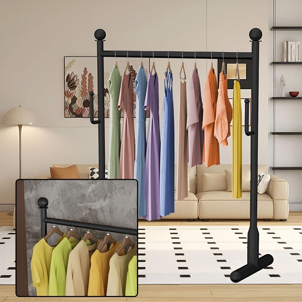 Freestanding Garment Rack with 2 Hooks Metal Clothing Display Stand for Hanging Clothes, Coats, Dresses Saving Space(60 x 38 x 150 cm)