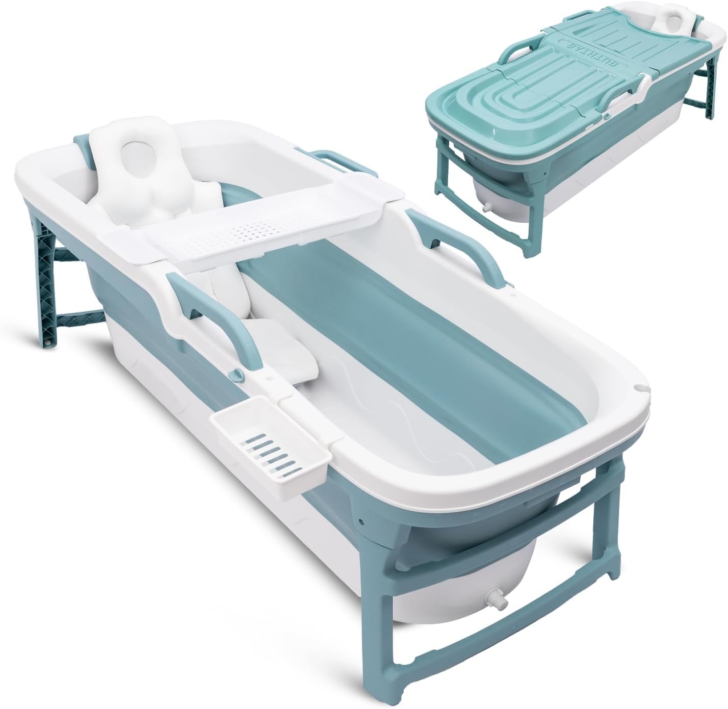 SereneLife 59' Portable Bathtub for Adults – Large Foldable Freestanding Bath Tub for Hot Spa, collapsible for Cold Plunge Ice Bath, Indoor/Outdoor, Pet & Family Use, Complete Set