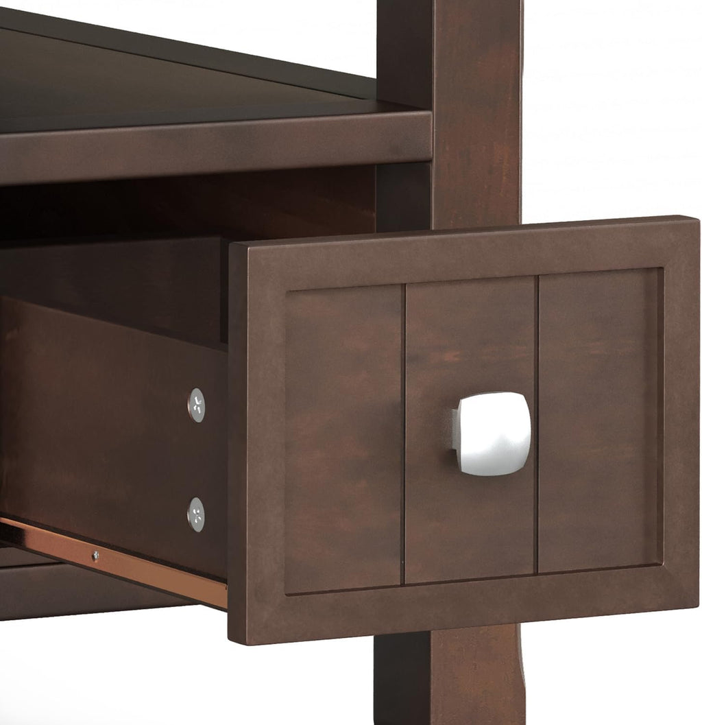 SIMPLIHOME Acadian Narrow Side Table - 14 inch Wide Solid Wood Rectangular End Table with Drawer and Open Shelf in Brunette Brown, Transitional Nightstand or Lamp Stand for Living Room or Bedroom
