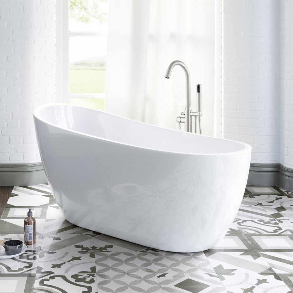 WOODBRIDGE B-0006 54' Modern Acrylic Freestanding Bathtub, with Brushed Nickel Drain and Overflow, B0006/Bat-1507, 54' Bathtub I
