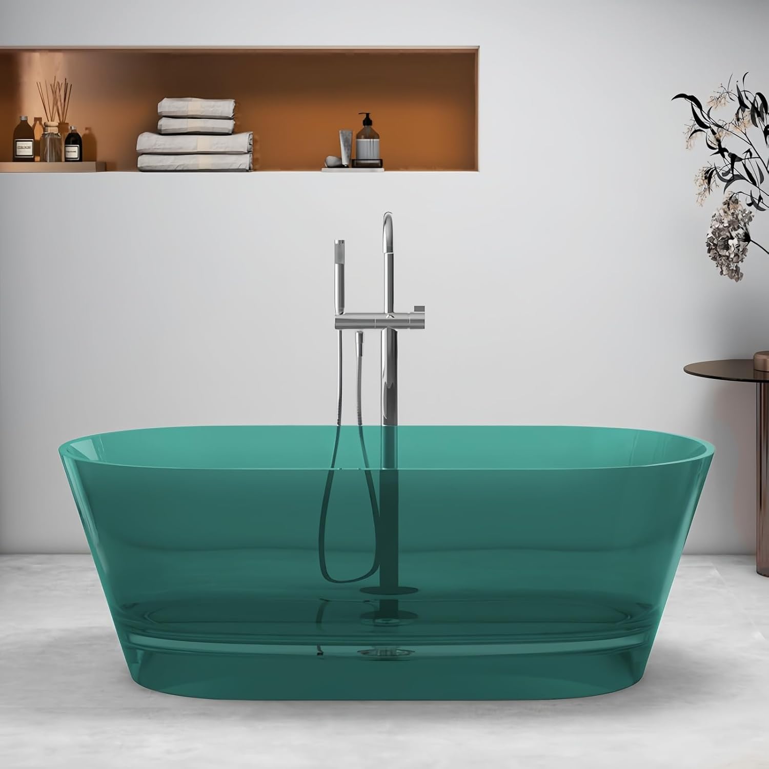 55' Edeyeu Freestanding Bathtub - Luxury Natural Resin Solid Surface Bathtub, Extra Deep Soaking Tub With Artistic Translucent Design, High-End Stand Alone Free Standing Tub Blue A