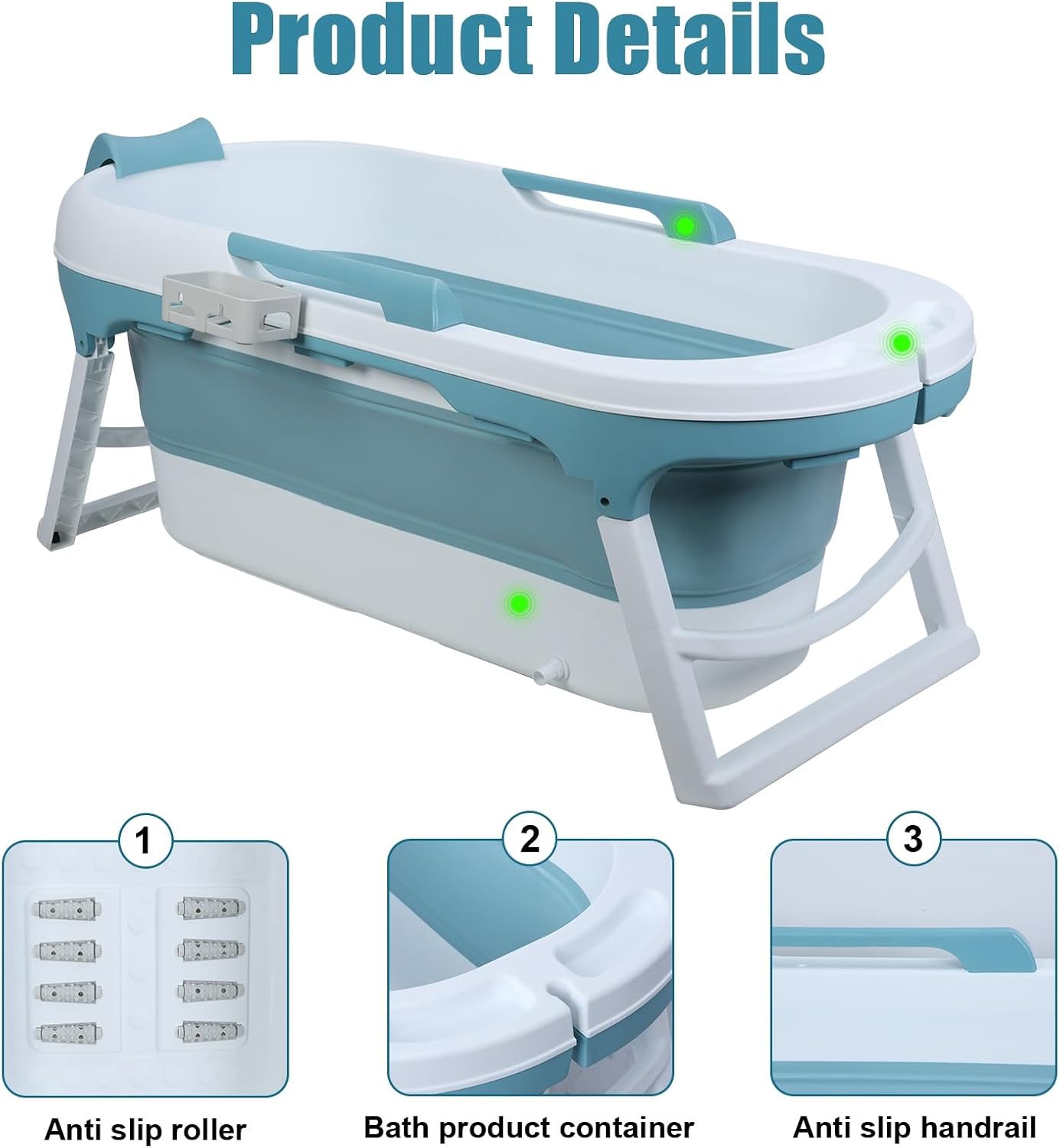 Portable Bathtub Portable Bath Tubs Adult, Large Collapsible Bathtub for Shower, Ice Bath, Soaking Tub, Freestanding Bathtubs with Massage Board, Portable Camping Shower Blue Blue