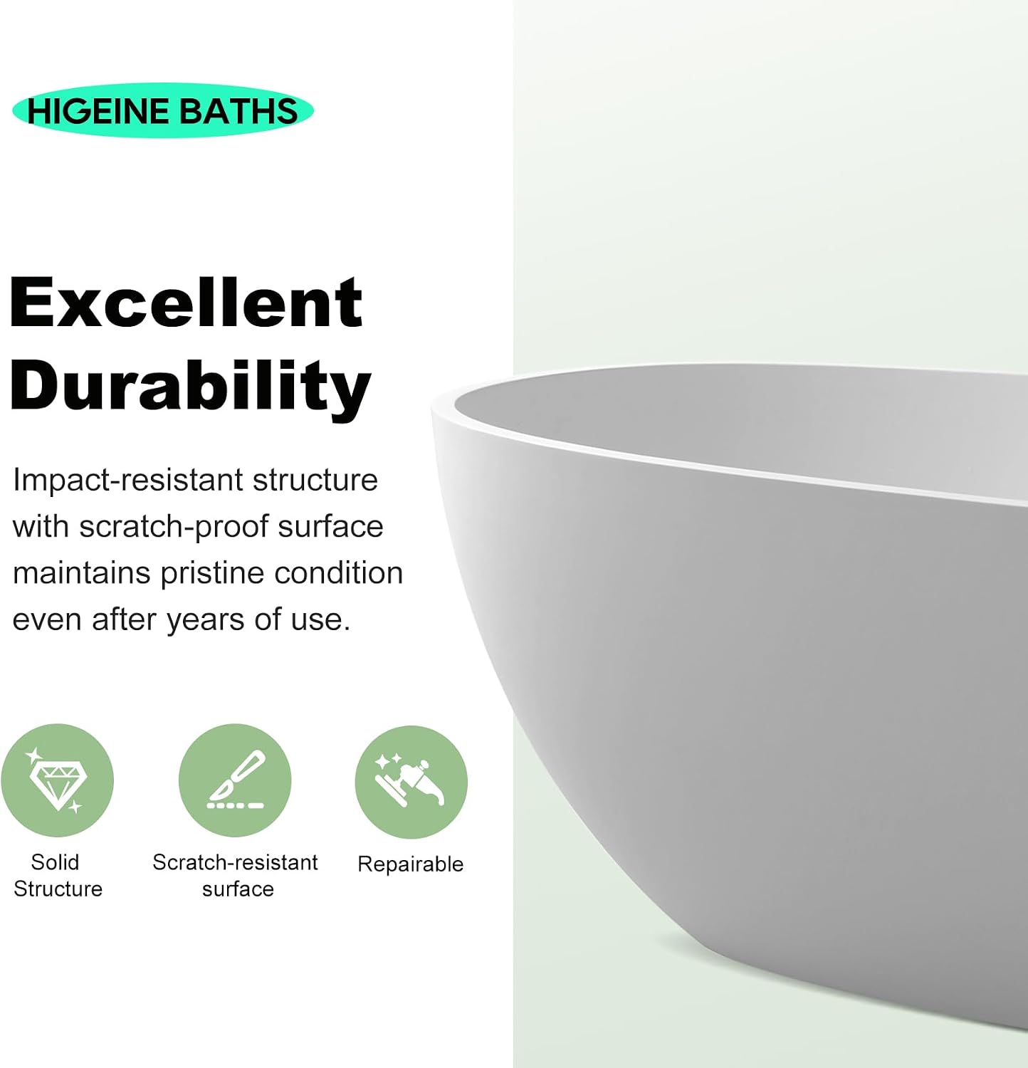 63' Premium Solid Surface Freestanding Bathtubs, Upgraded Oval Stone Resin Soaking Tub with Overflow and Pop-up Drain, Matte White