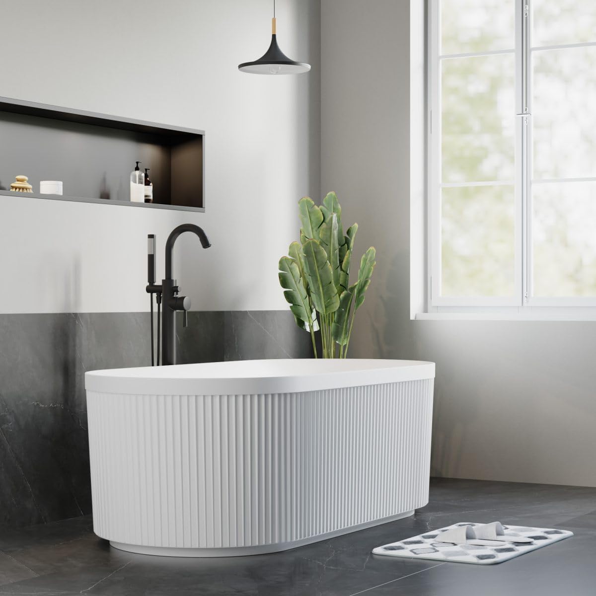 Dowell 67' x 31' Freestanding Bathtub, Acrylic Soaking Tubs, Fluted Design Oval Shape Bathtub W,Matte White-081 6731 01