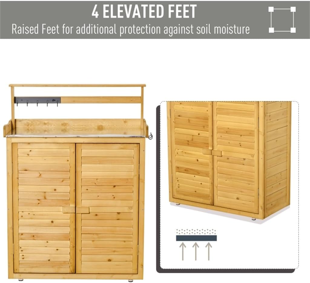 Backyard Garden Tool Storage Shed, Outdoor & Potting Bench with 2 Magnetic Close Doors