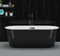 59 inch Freestanding Bathtub for Main Bathroom – Black & White Acrylic Free Standing Tub with Chrome Drain, Modern Soaking Tub for Stylish Home Spa Retreat