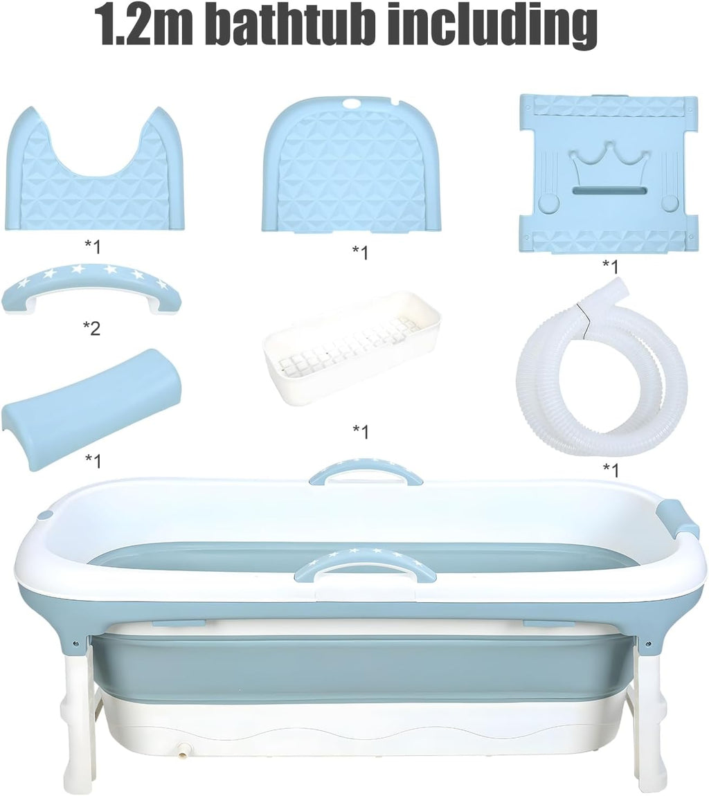 Collapsible Bathtub 58/56/50/46 Inch, Large Portable Bathtub, Freestanding Foldable Tub for Adults Kids, Folding Tub for Shower, Hot Bath, Ice Bath A-blue-120cm