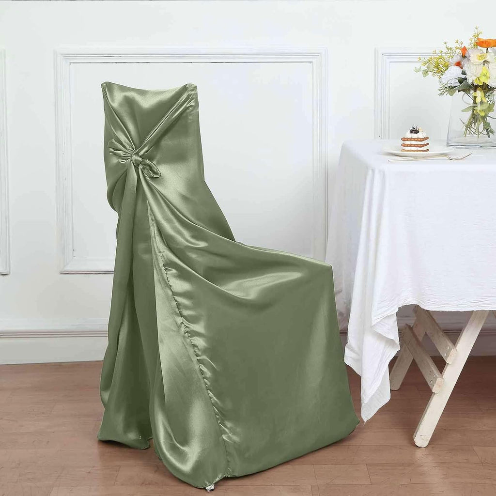 Tableclothsfactory Eucalyptus Sage Green Silky Satin Universal Chair Covers Fits All Type of Chairs Event Dinning Slipcover for Wedding Party