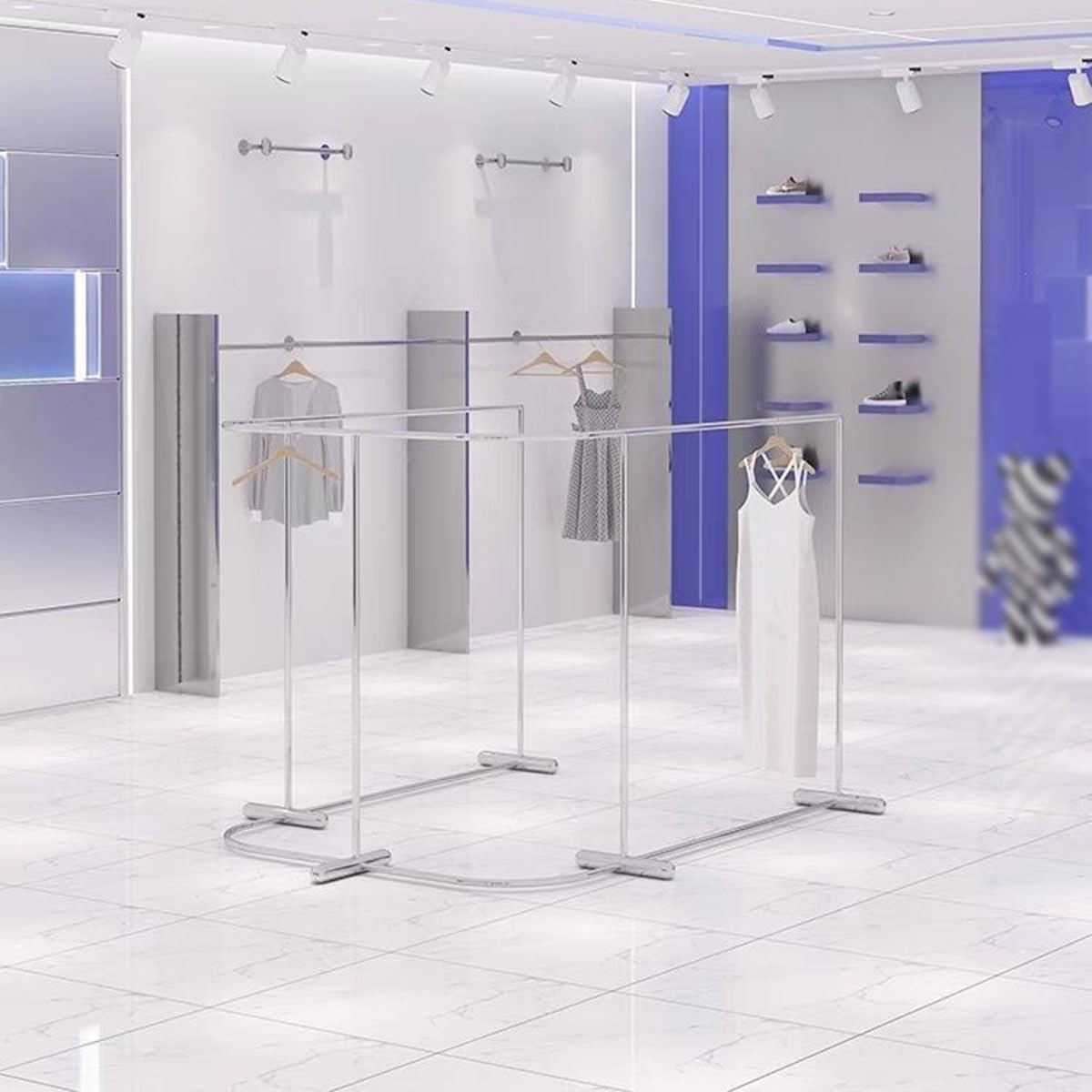 Clothing Garment Rack Heavy Duty 47.2 59 70.9in Freestanding Clothes Hanger Organizer, Space Saving Shop Hanging Clothes Rack for Laundry Boutiques Display(150 * 120 * 150cm/59 * 47.2 * 59in)