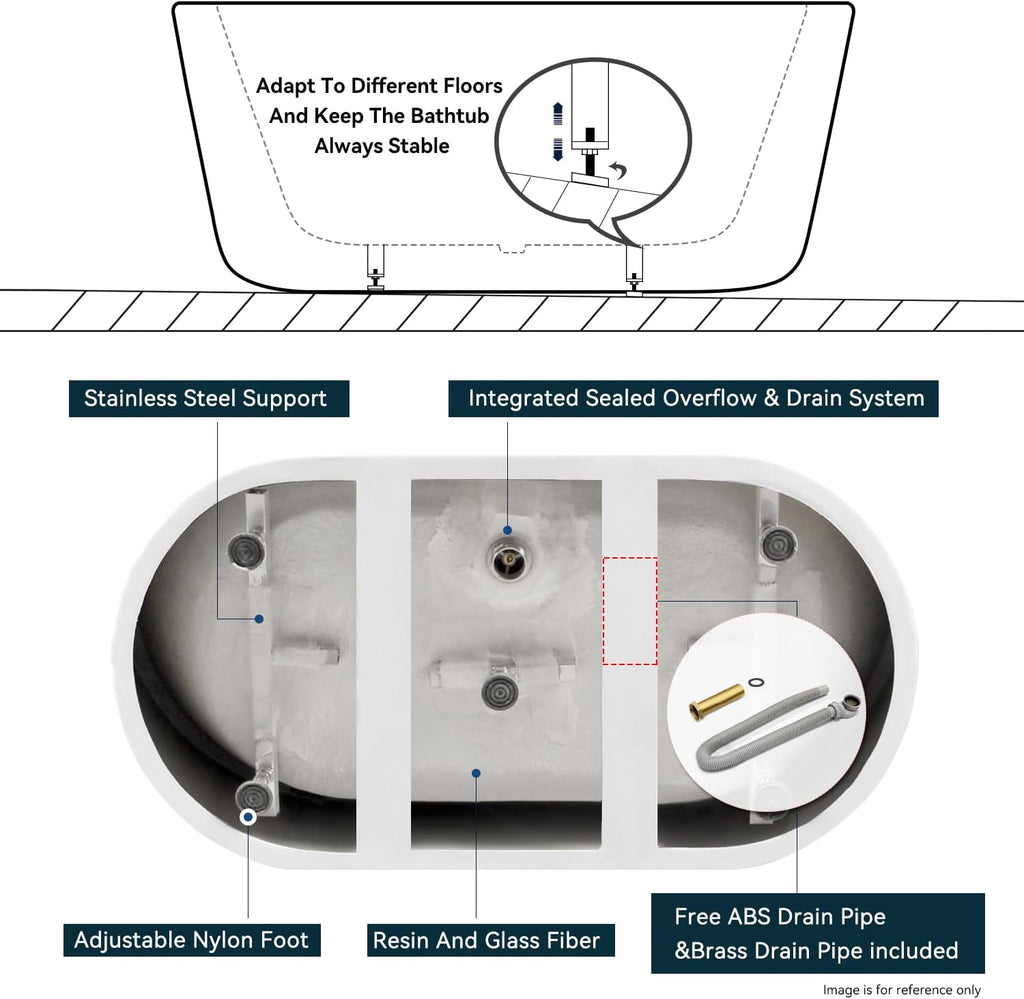 FerdY 47' Acrylic Freestanding Bathtub, Contemporary Soaking tub with Chrome Drain & Overflow, Elegant Oval Shape, cUPC Certified, Bali