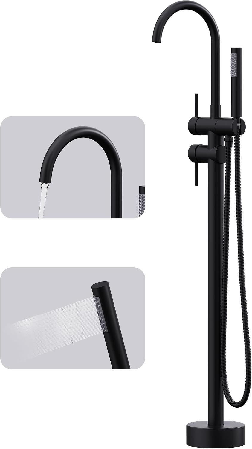 GIMILI Free Standing Tub Filler Bathtub Faucet Stand Alone Matte Black