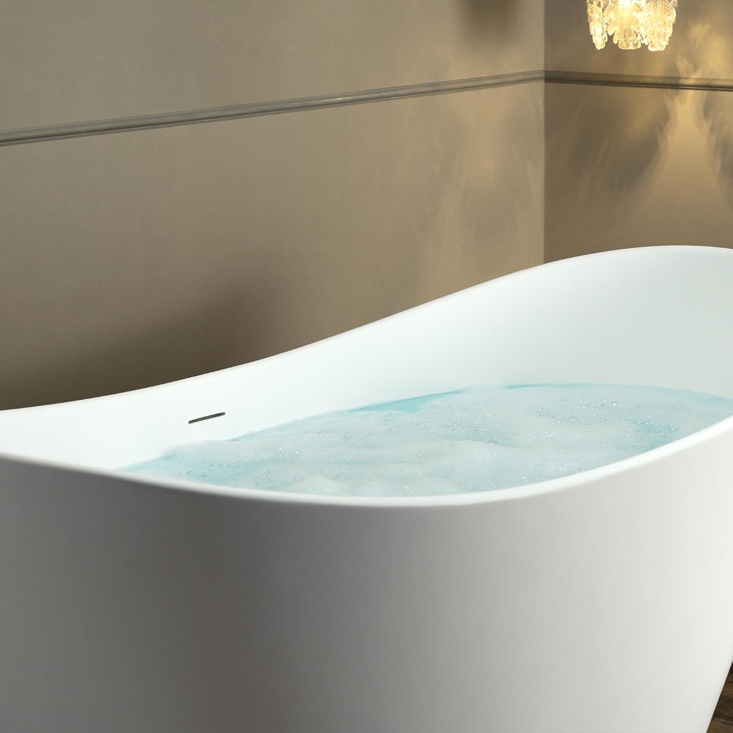 WOODBRIDGE 59 in. x 29.13 in. Stone Resin Luxury Contemporary Solid Surface Freestanding Bathtub in Matte White
