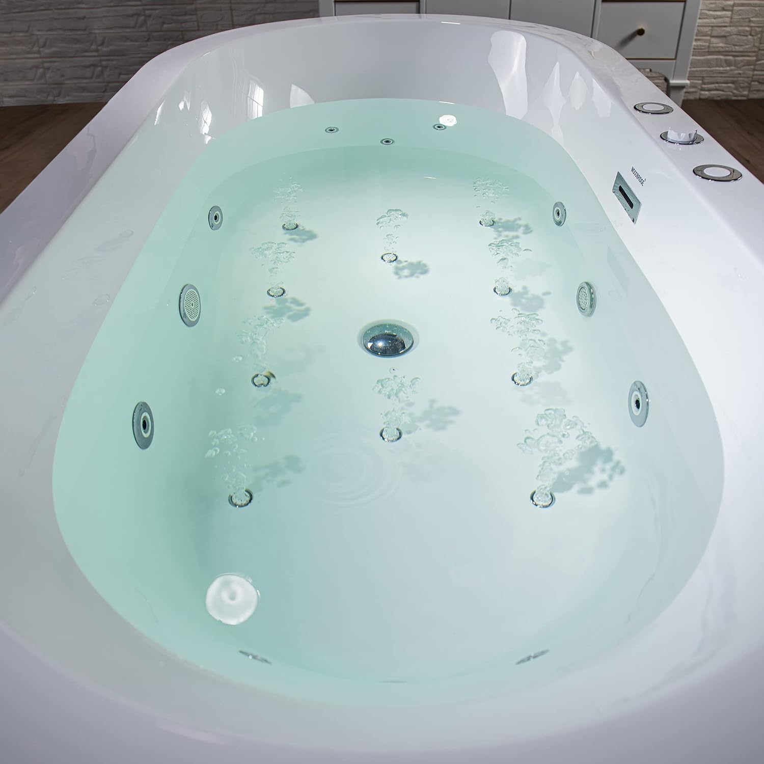 WOODBRIDGE 66-1/2' x 31-7/8' Whirlpool Water Jetted and Air Bubble Freestanding Heated Soaking Combination Bathtub, BJ200