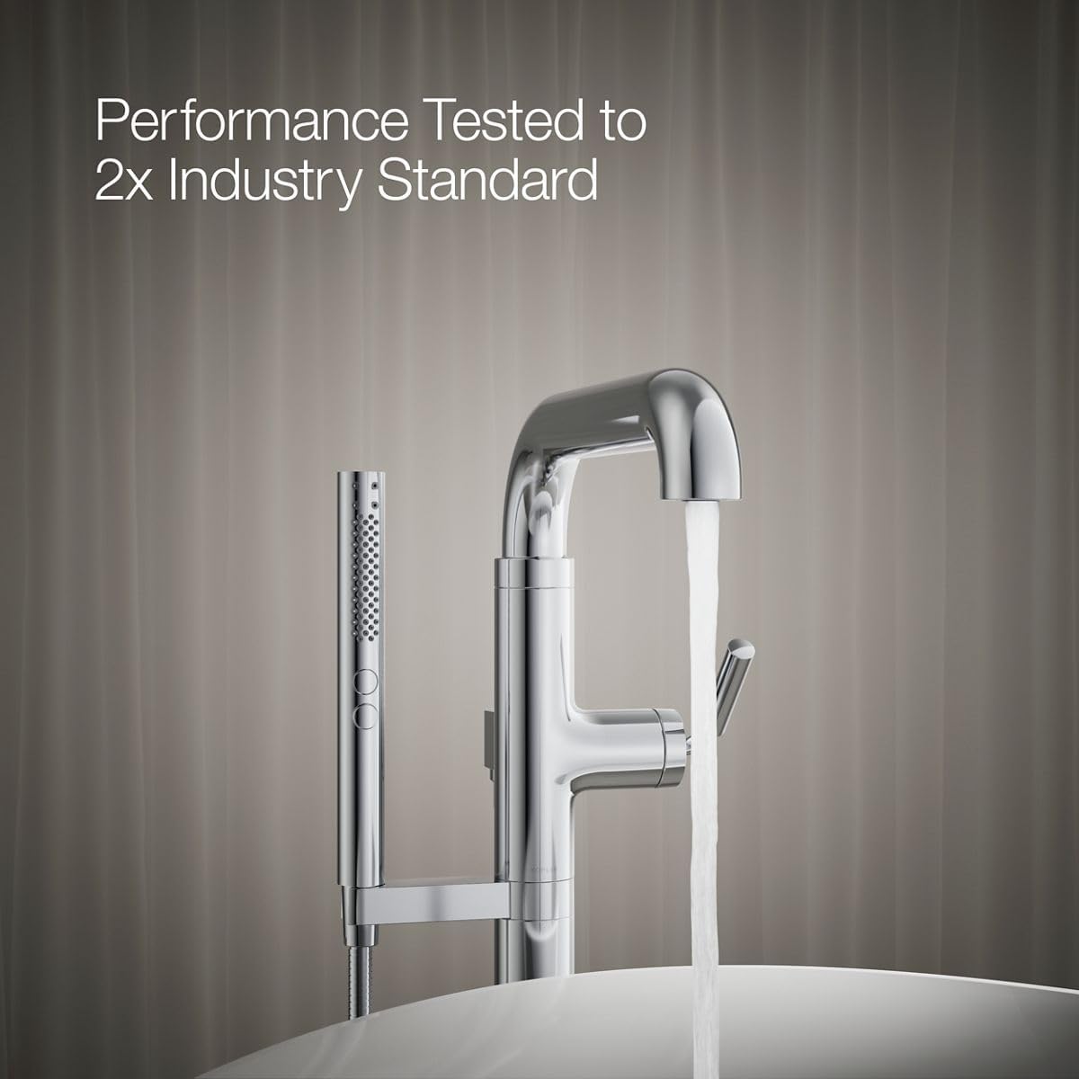 Kohler T27424-4-CP Tone™ Floor-mount bath filler trim with handshower, Polished Chrome