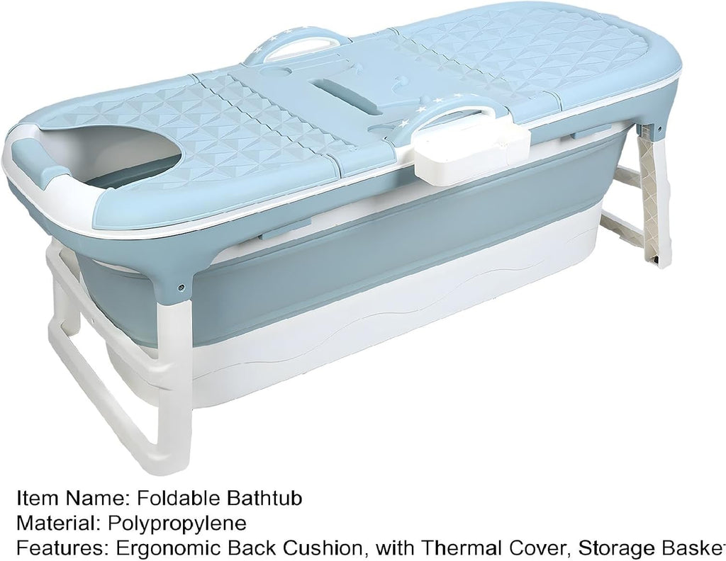 Portable Foldable Bathtub for Adult, 41' Small Foldable Tub with Ergonomic Seat & Massage Roller, Large Capacity Soaking Tub for Adults with Thermal Cover (130cm)