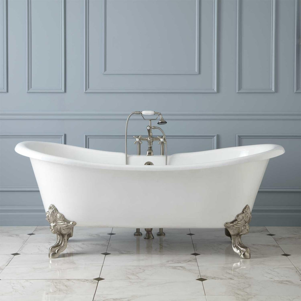 Signature Hardware 312540 Lena 72' Cast Iron Soaking Clawfoot Tub with Pre-Drilled Overflow Hole